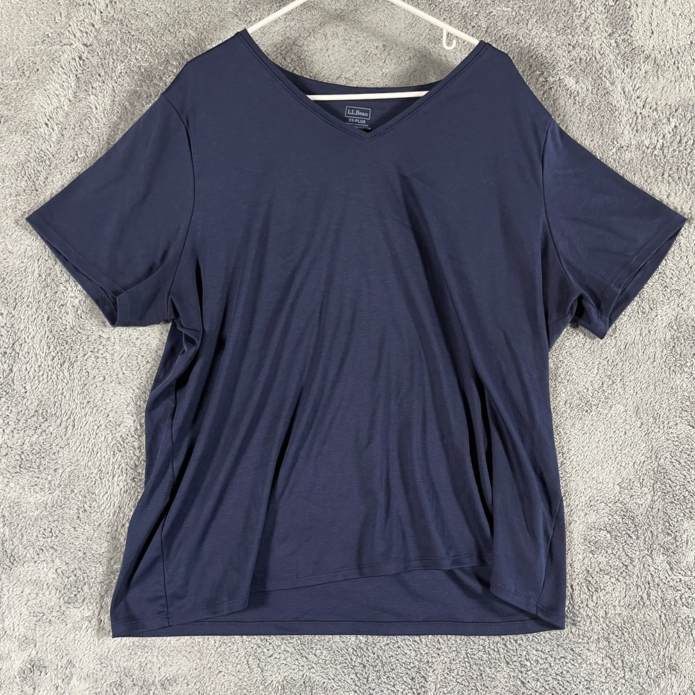 L.L. Bean T-Shirt Womens 3X Navy Regular Fit Short Sleeve V-Neck Pullover Tee